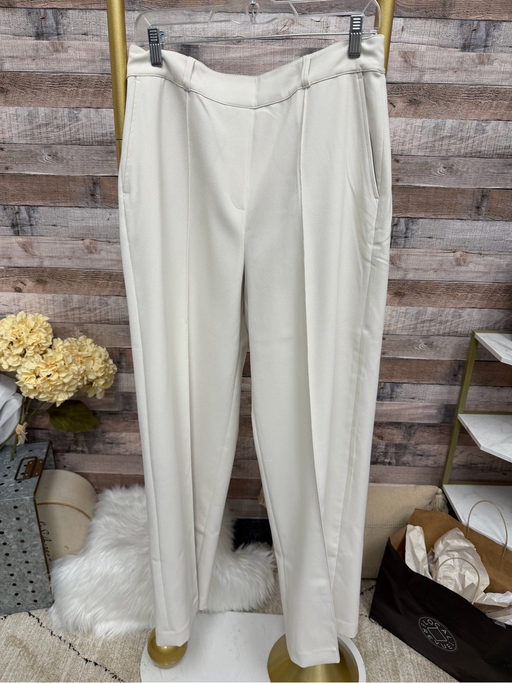 Spanx Cream Wide Leg High Rise Dress Pants